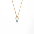 Above and Below necklace in 14k gold with hand-engraved crescent moon, trillion aquamarine and diamond | Camille Torres Designs