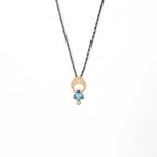 Above and Below necklace with 14K gold pendant with aquamarine and diamond, oxidized sterling silver chain 