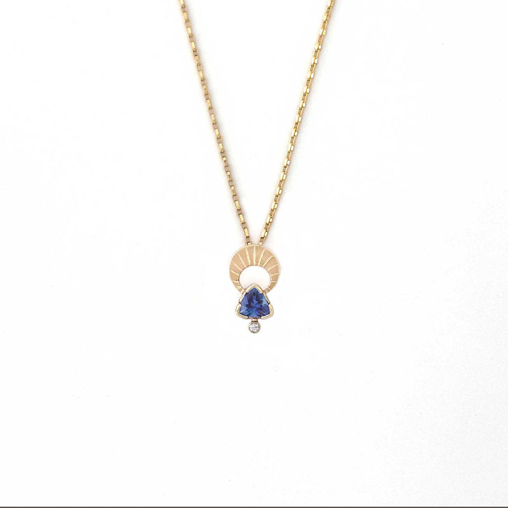 Above and Below Necklace ~ 14K Gold Crescent Moon | Tanzanite or Aquamarine