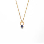Above and Below Necklace ~ 14K Gold Crescent Moon | Tanzanite or Aquamarine
