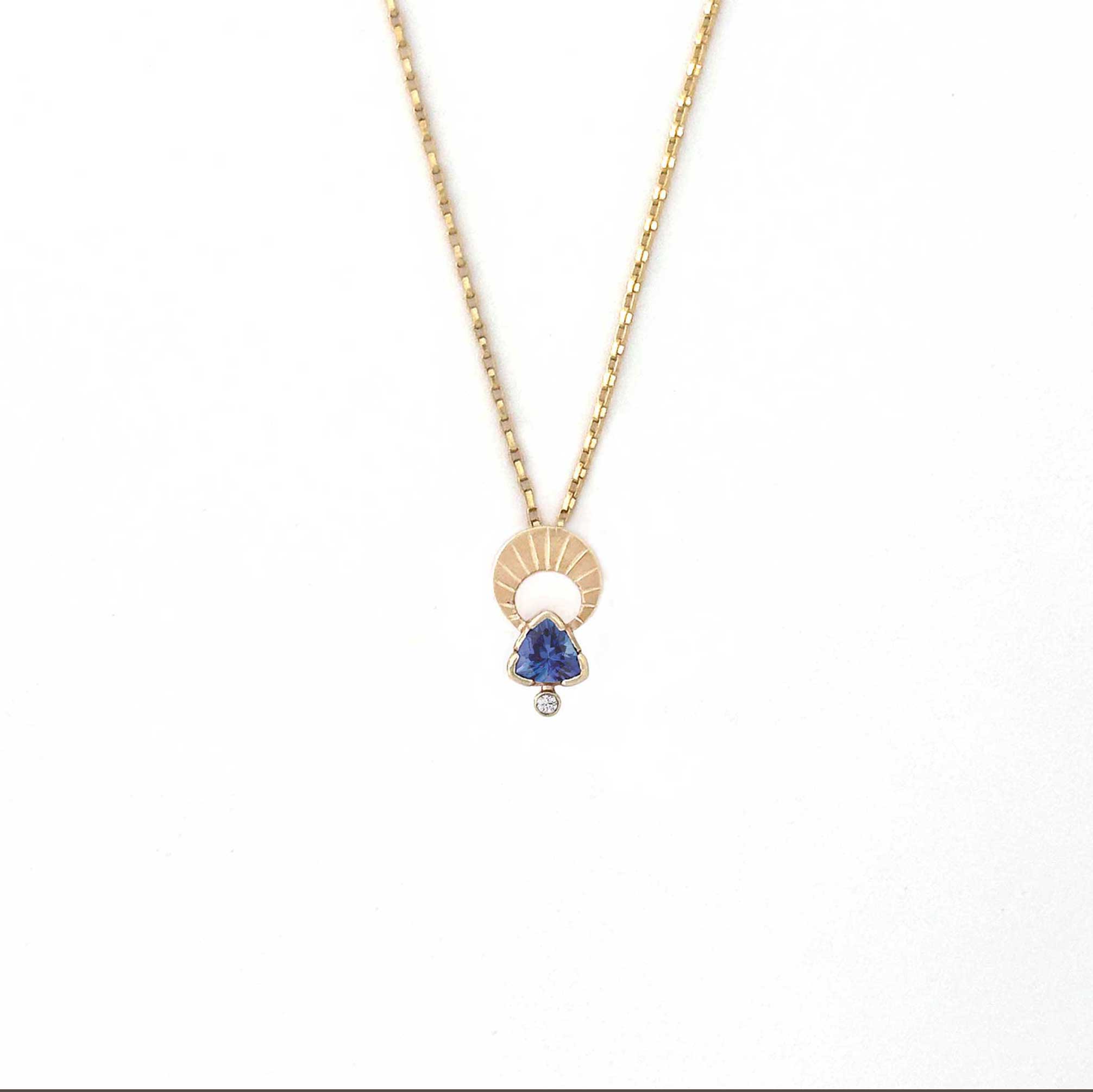 Above and Below Necklace ~ 14K Gold Crescent Moon | Tanzanite or Aquamarine