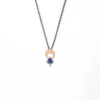 Above and Below necklace with 14K gold pendant with tanzanite and diamond, oxidized sterling silver chain 