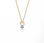 Above and Below Necklace ~ 14K Gold Crescent Moon | Tanzanite or Aquamarine