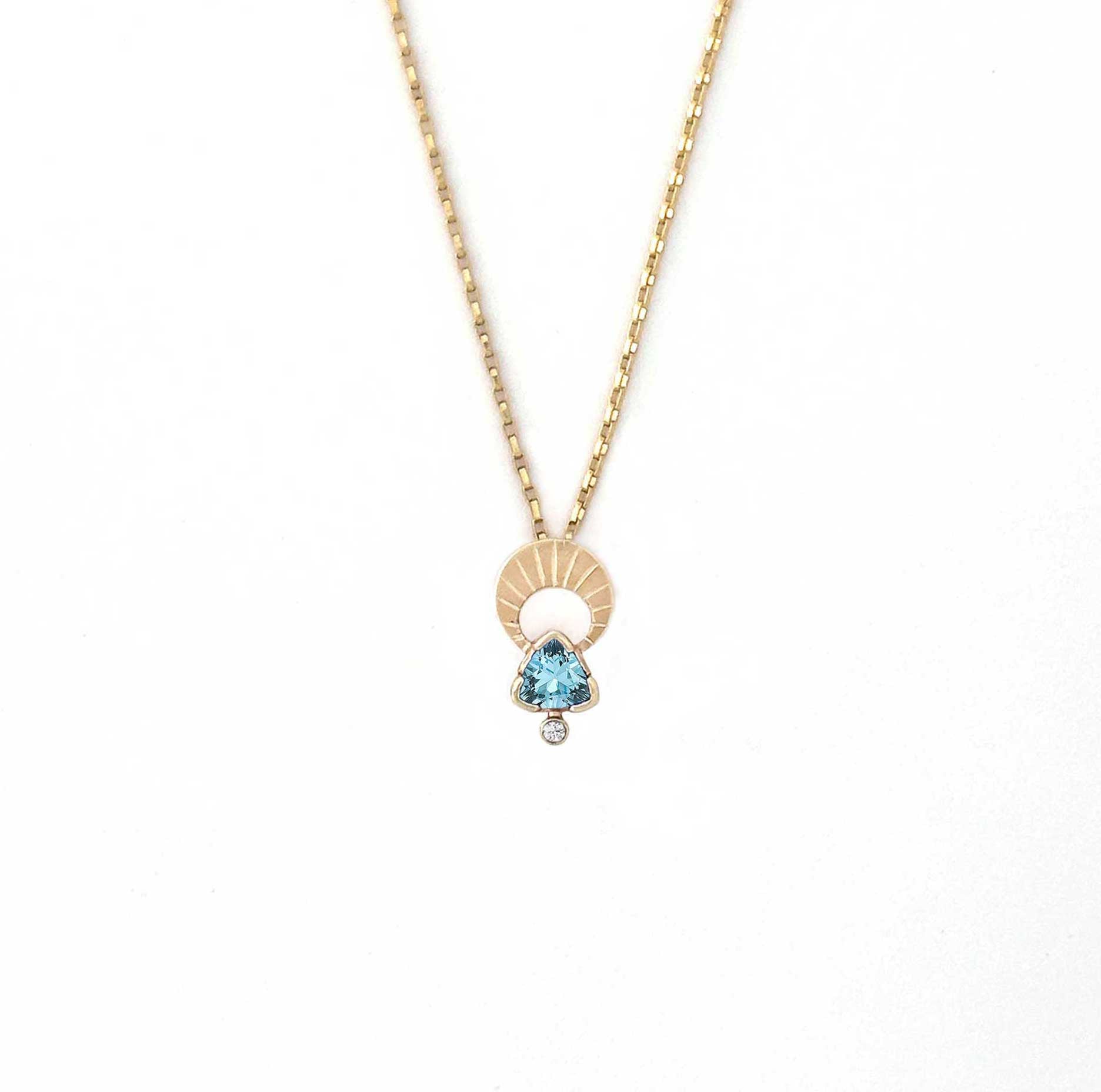 Above and Below Necklace ~ 14K Gold Crescent Moon | Tanzanite or Aquamarine