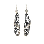 Pair of black and silver chrysalis butterfly drop earrings