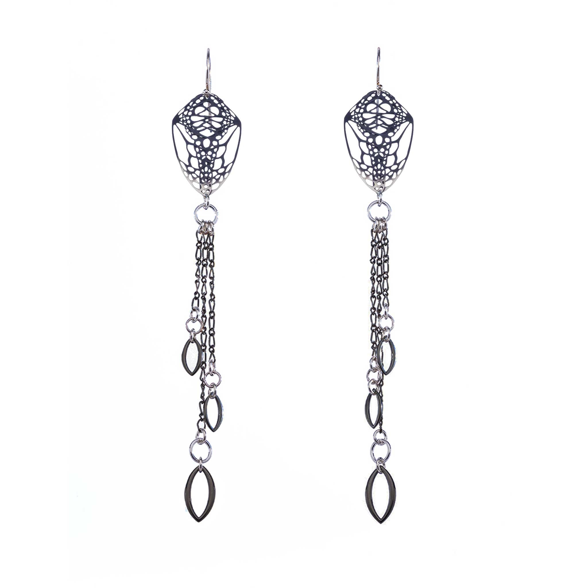 Cocoon Butterfly Chandelier Earrings | Bright or Oxidized Sterling Silver