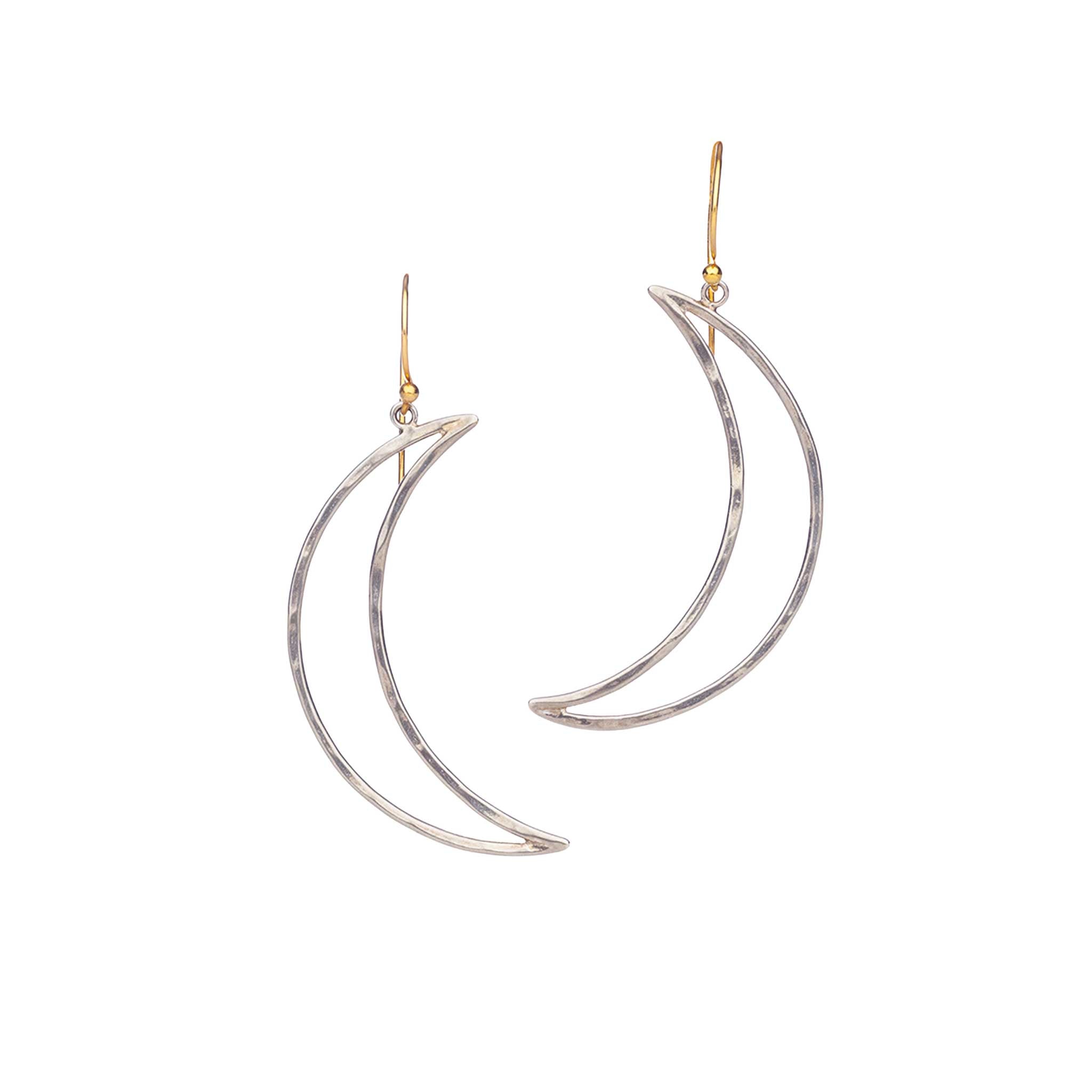 14K gold ear wire on silver Crescent Moon dangle earrings