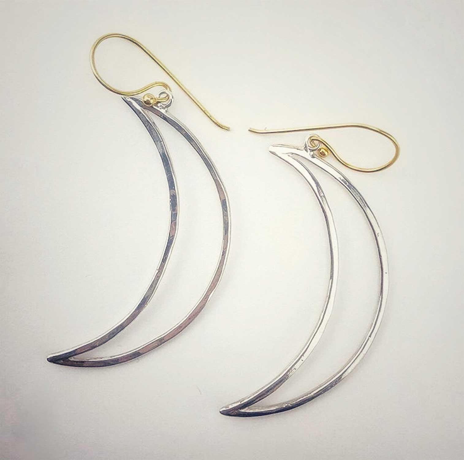14K gold filled ear wire on silver Crescent Moon drop earrings