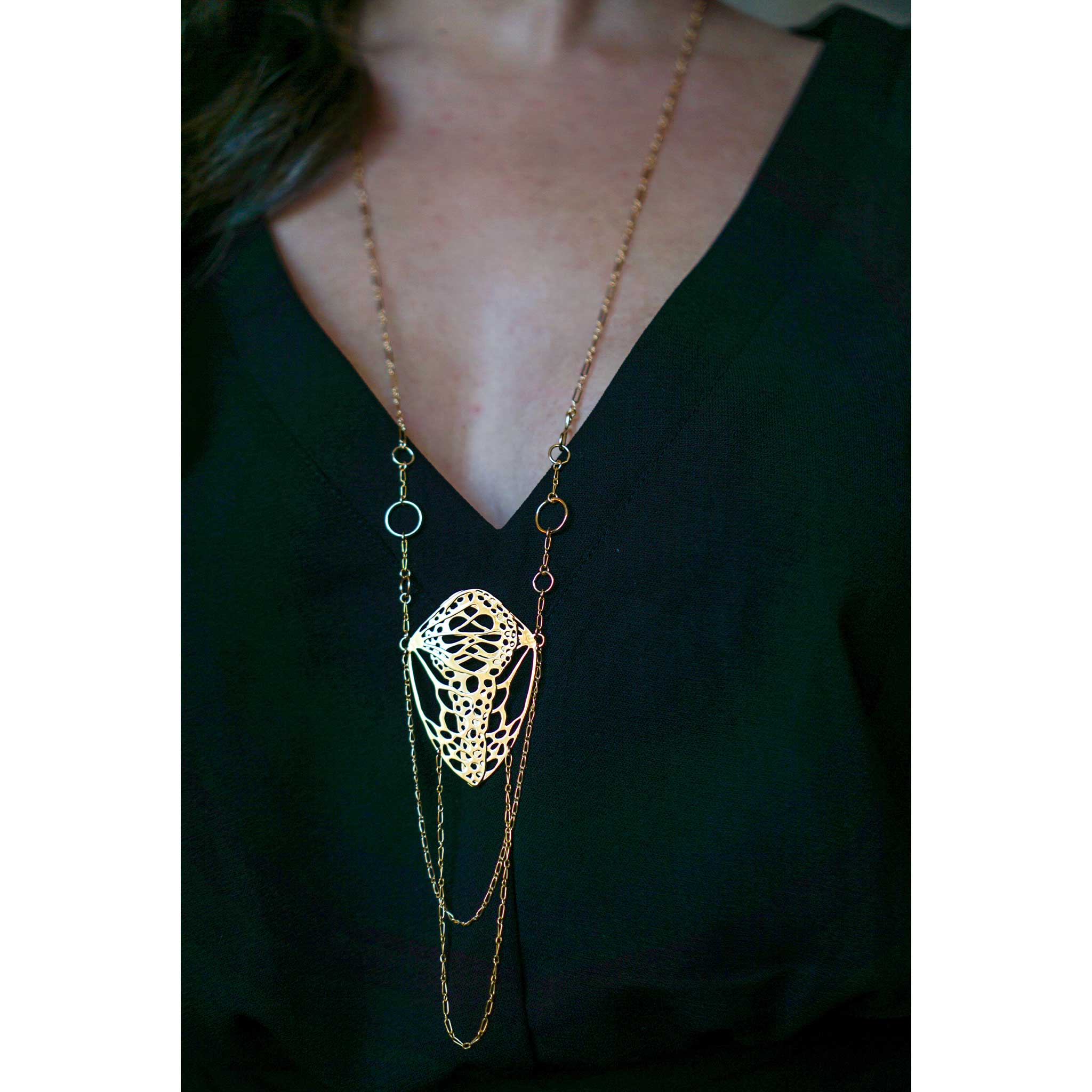 Detail of cascading chain tassels on Opera Length Diaphanous statement necklace