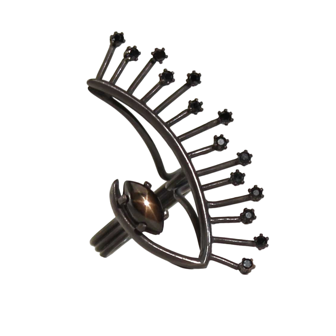 Eye of the Cosmos black star sapphire oxidized silver cocktail ring