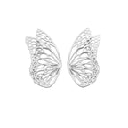 Flight  butterfly wing-shaped silver earring climber on a white background