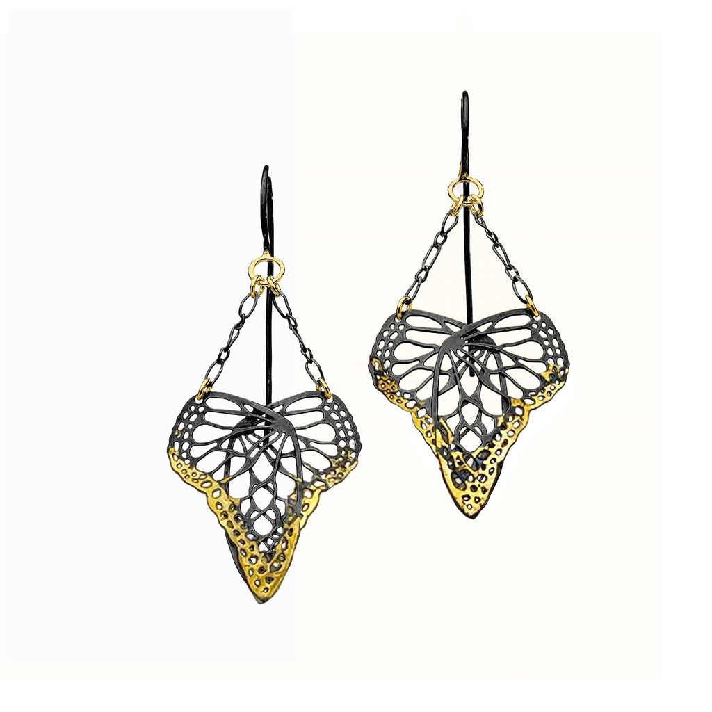 Flutter Butterfly Earrings | Mixed Metal 24K Gold | Overlapping Wing Design