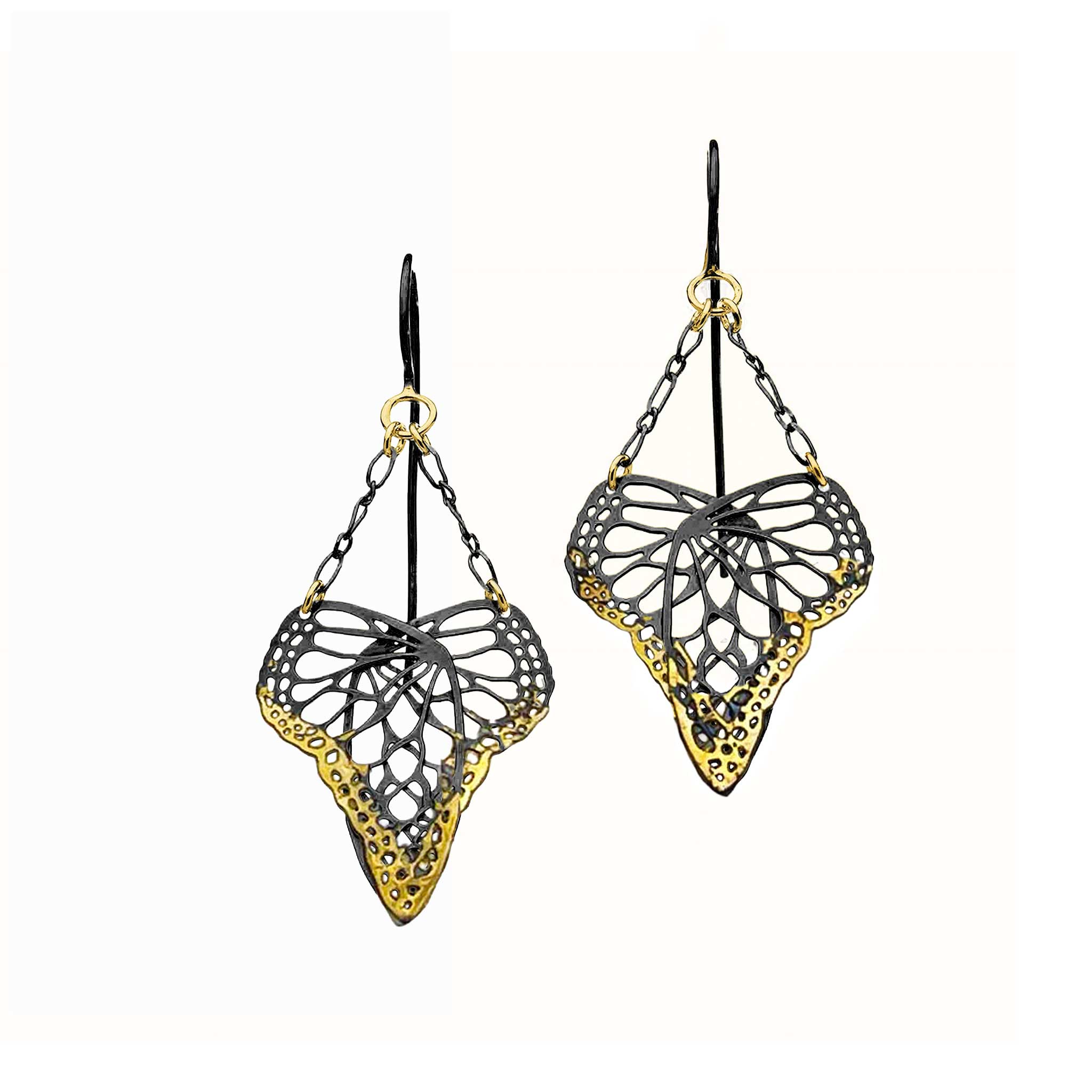 Flutter Butterfly Earrings | Mixed Metal 24K Gold | Overlapping Wing Design