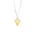 Gold Metamorphosis necklace lariat with butterfly wings  pendant on a white background