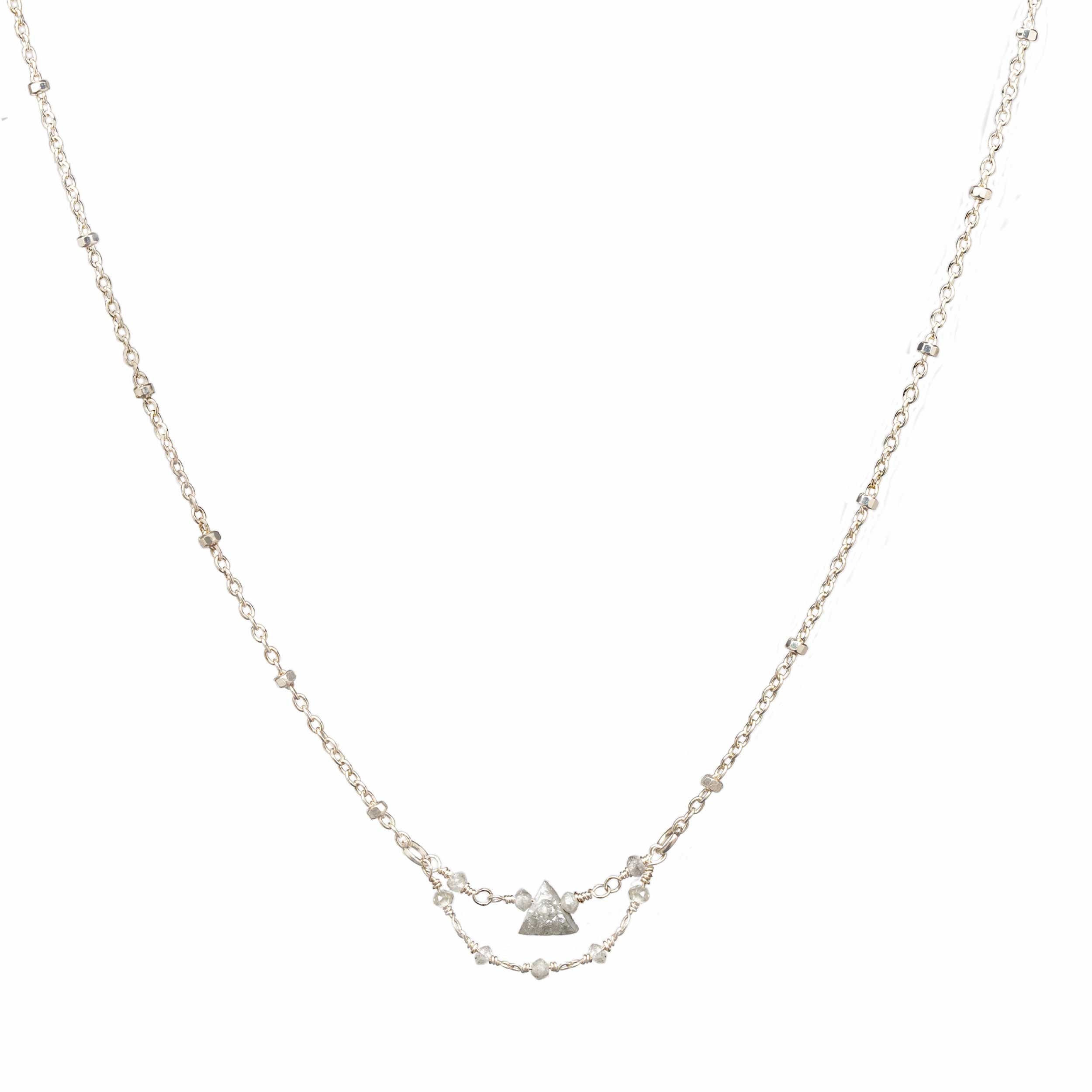 Grey Dawn Raw Diamond Necklace - Sterling Silver | 4mm Triangle Diamond