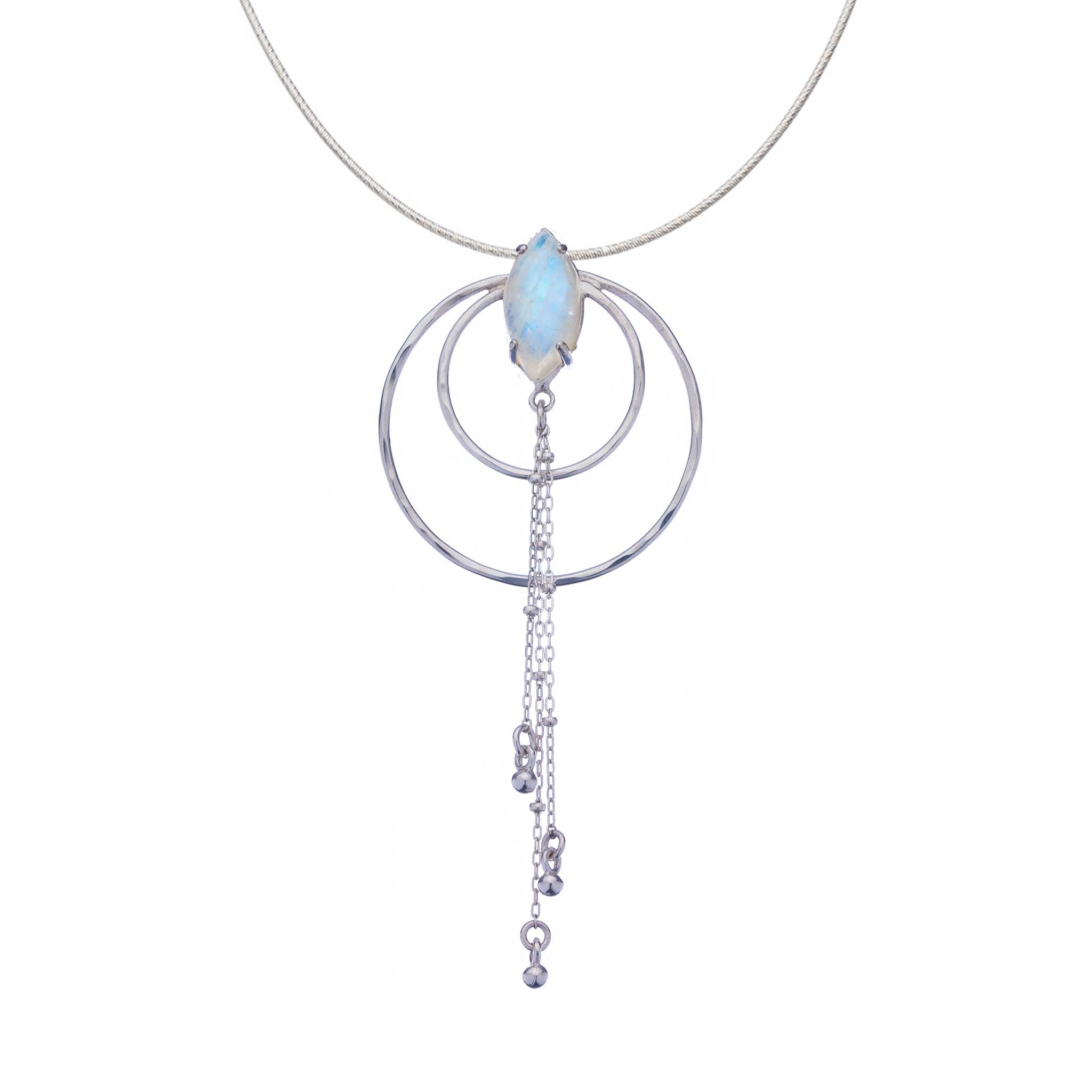 Luna Nouveau Necklace - Geometric Crescent Pendant | Moonstone and Sterling Silver
