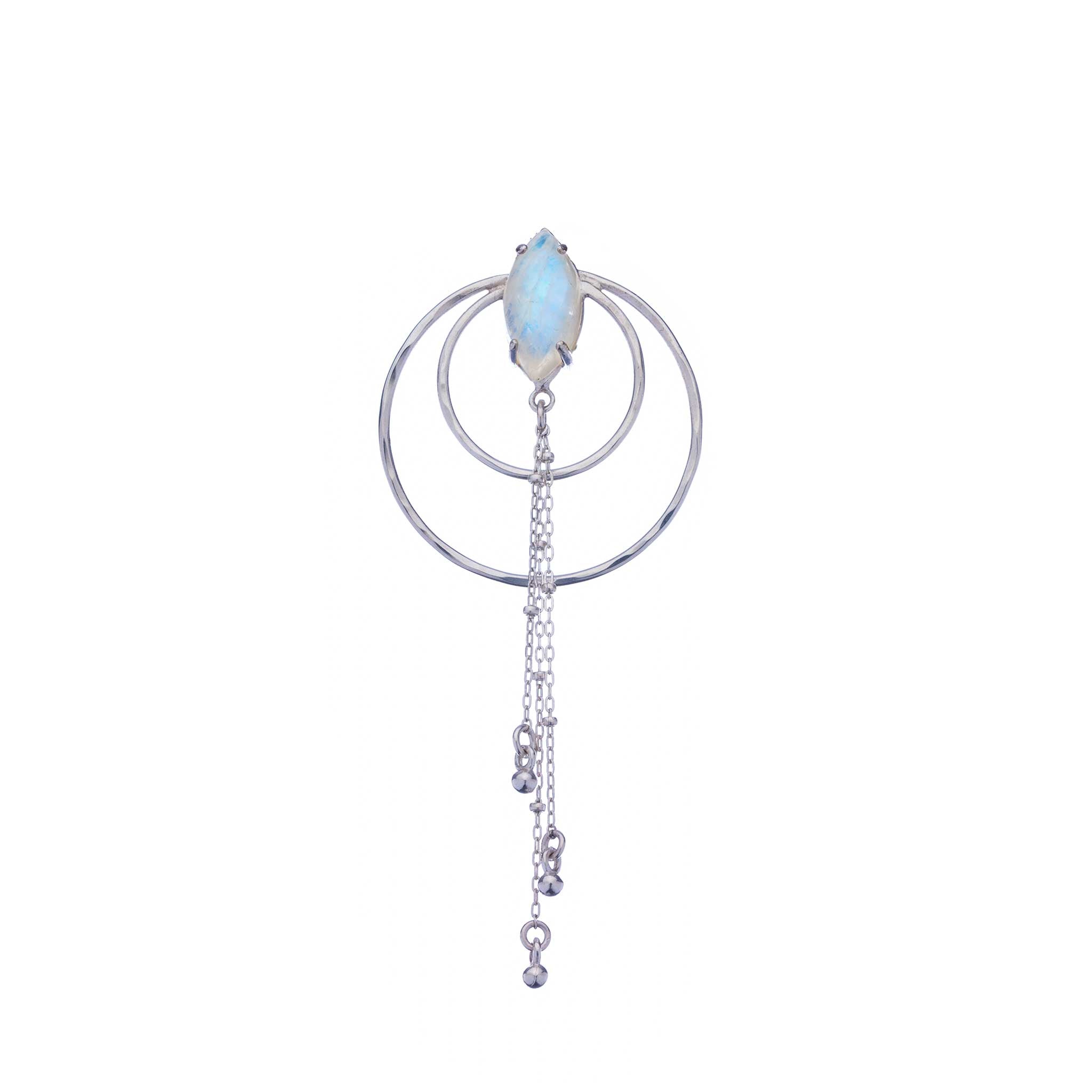 Luna Nouveau Necklace - Geometric Crescent Pendant | Moonstone and Sterling Silver