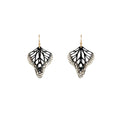 Metamorphosis butterfly dangle earrings in oxidized sterling silver with intricate lace wing pattern, 1.5 inches with gold ear wires | Camille Torres Designs