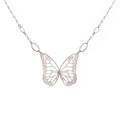 Silver butterfly statement necklace on a white background