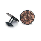 Redwood Slice Cufflinks – Etched Copper | Sterling Silver Backs