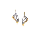 Butterfly wing keum-boo black and gold earrings with 14k ear wires on a white background