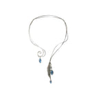 Full view of Summer Rain wearable art collar necklace showing cascading 22-inch sterling silver vine structure with moonstones