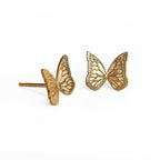 Gold Whisper butterfly stud earrings on a white background
