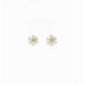 Close up of 7mm Blossom stud showing white matte silver petals with sparkling 1.7mm yellow sapphire in gold center