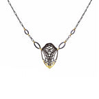 Cocoon butterfly keum-boo pendant necklace with mixed metal pendant 24k gold and silver with 14k gold accent