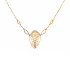 Cocoon butterfly wing necklace in gold on a white background