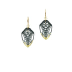 Black and gold geometric Cocoon butterfly earrings on a white background
