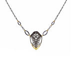 Cocoon monarch necklace in 24k gold gilded oxidized sterling silver keum-boo on a white background