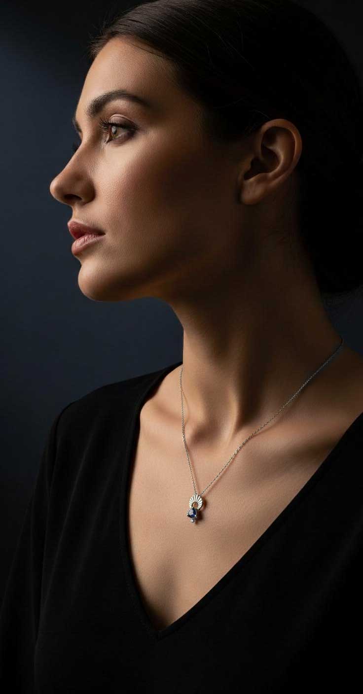 Above and Below Crescent Moon Necklace | Sterling Silver | Tanzanite or Aquamarine