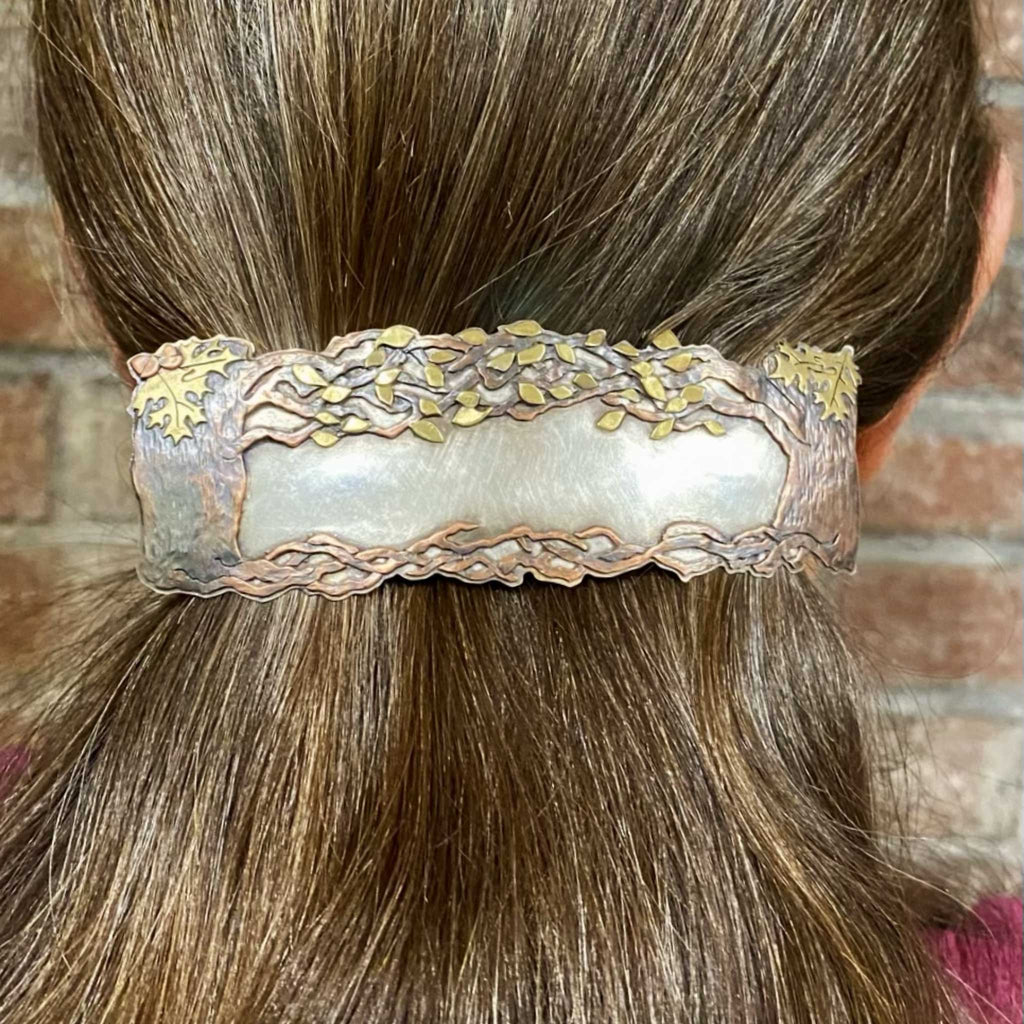Two Sisters – Custom Oak Tree Barrette | Mixed Metal, Patina