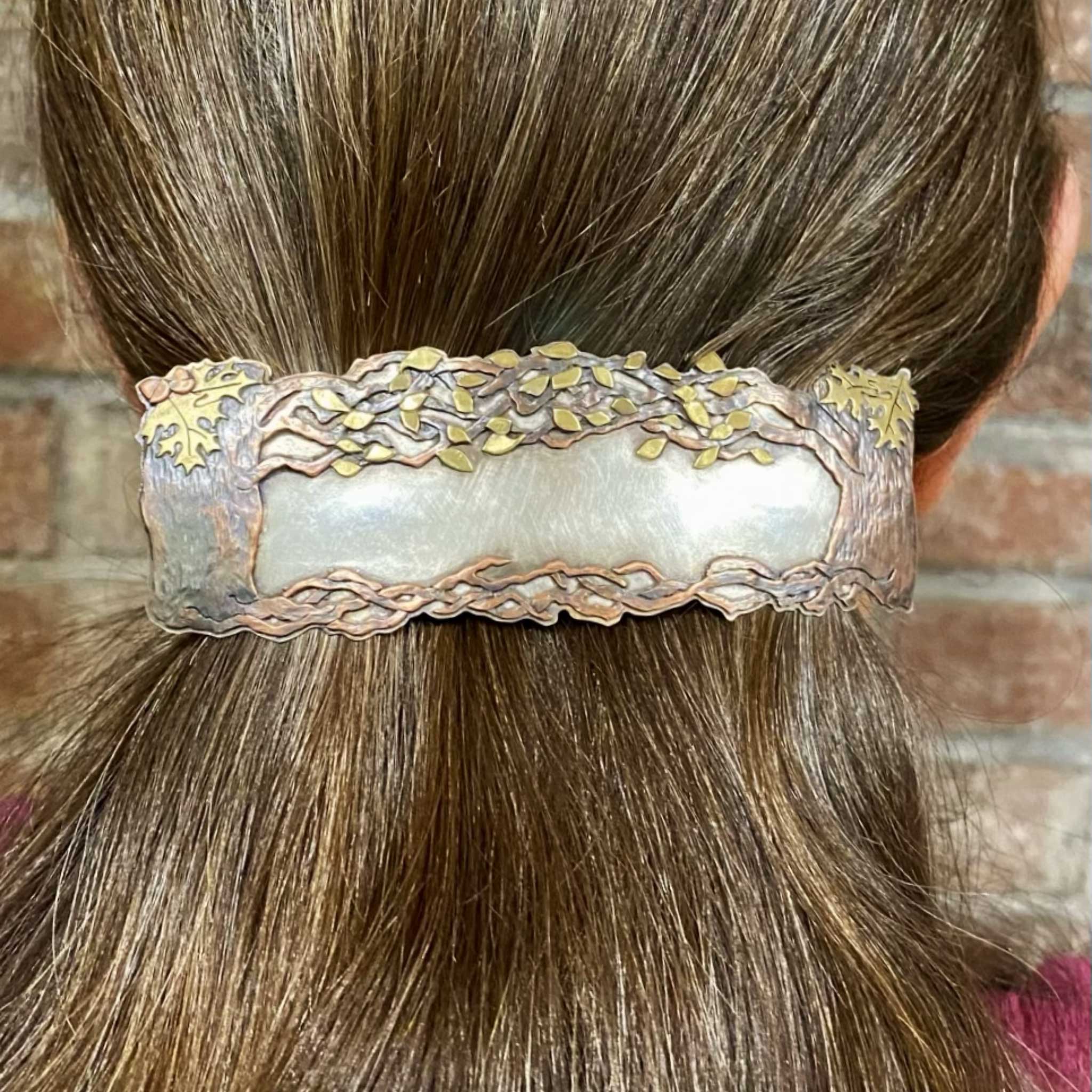 Two Sisters – Custom Oak Tree Barrette | Mixed Metal, Patina