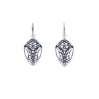 Pair of black butterfly Cocoon earrings on a white background