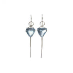 Full view of Falling Sky threader earring showing 1-inch topaz drop and 2-inch chain drape