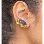 Flight Keum-boo butterfly ear crawlers on ear, handcrafted 24K gold and oxidized sterling silver 925 fine jewelry