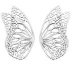 Flight monarch ear crawlers in oxidized  silver on a white background