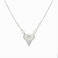 Silver Flutter Butterfly in a heart shaped handcrafted pendant on a chain against a white background | Camille Torres Designs