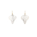 Metamorphosis butterfly dangle earrings in silver with intricate lace wing pattern, 1.5 inches with gold ear wires | Camille Torres Designs