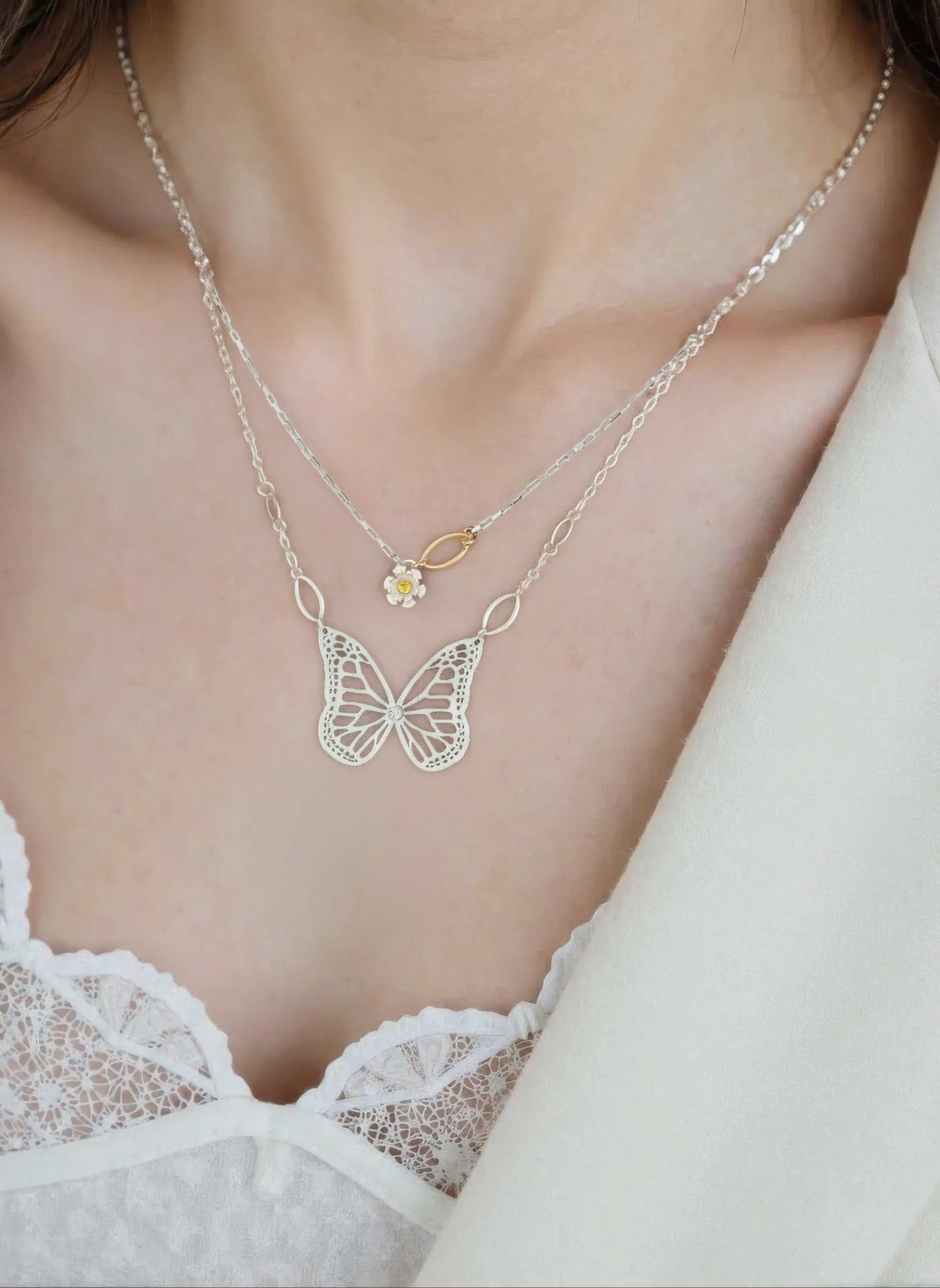 Blossom Charm Necklace | Mixed Metal Sterling Silver