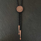 Redwood Slice Bolo Tie – Etched Copper | Braided Leather Cord