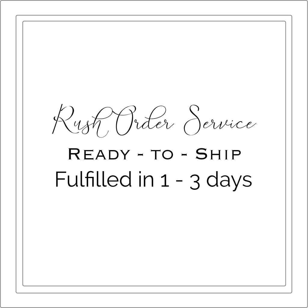 Text explaining that Rush order service for Ready to Ship jewelry will be fulfilled in 1 - 3 business days | Camille Torres Designs