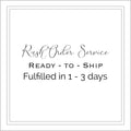 Text explaining that Rush order service for Ready to Ship jewelry will be fulfilled in 1 - 3 business days | Camille Torres Designs