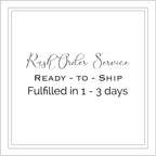 Text explaining that Rush order service for Ready to Ship jewelry will be fulfilled in 1 - 3 business days | Camille Torres Designs