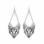 Pair of Slumber oxidized silver monarch wing earrings on a white background