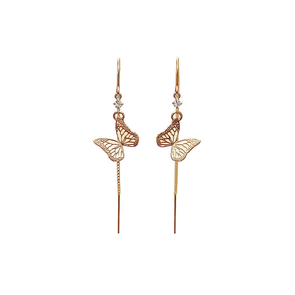 Whisper monarch gold and diamond threader earrings on a white background