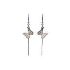 Whisper butterfly silver threader earrings against a white background