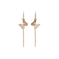 14k Gold minimal butterfly threader earrings on a white background